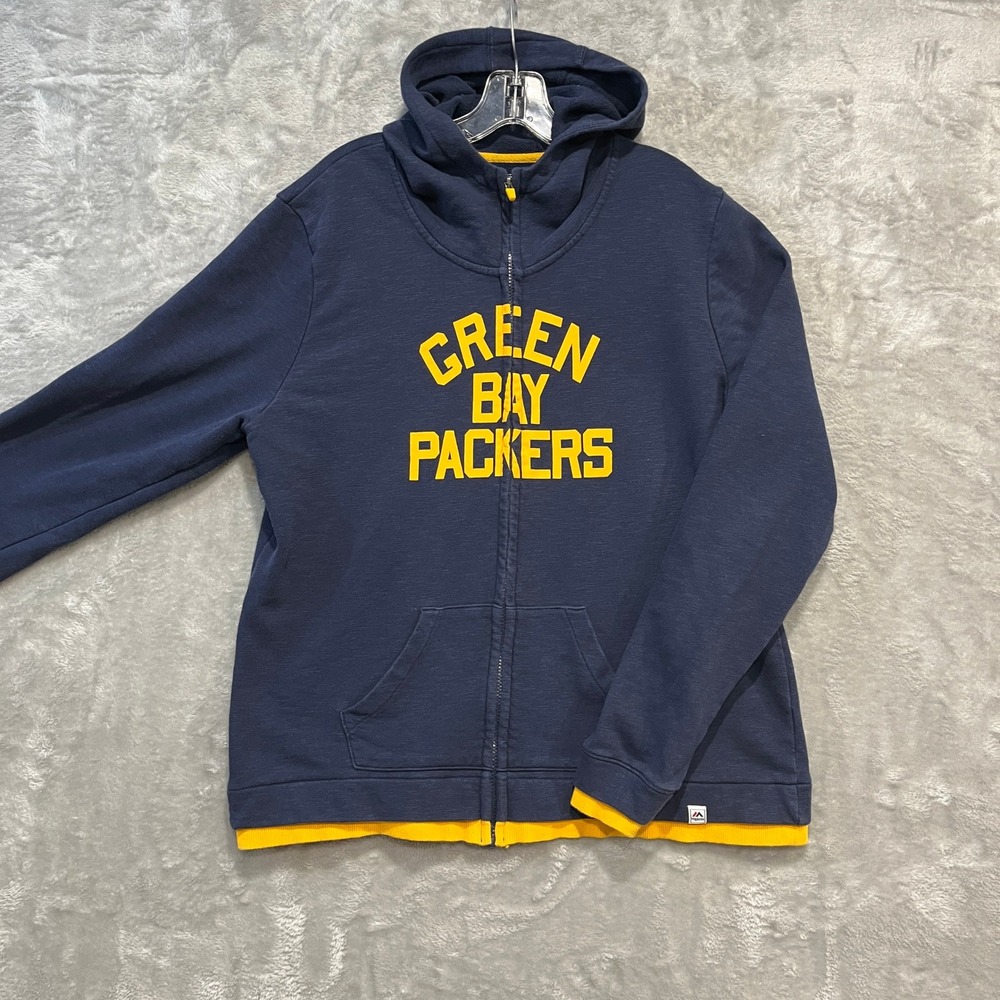 Green Bay Packers Full Zip Hooded Sweatshirt Mens XXL Navy Blue Majestic Hoodie